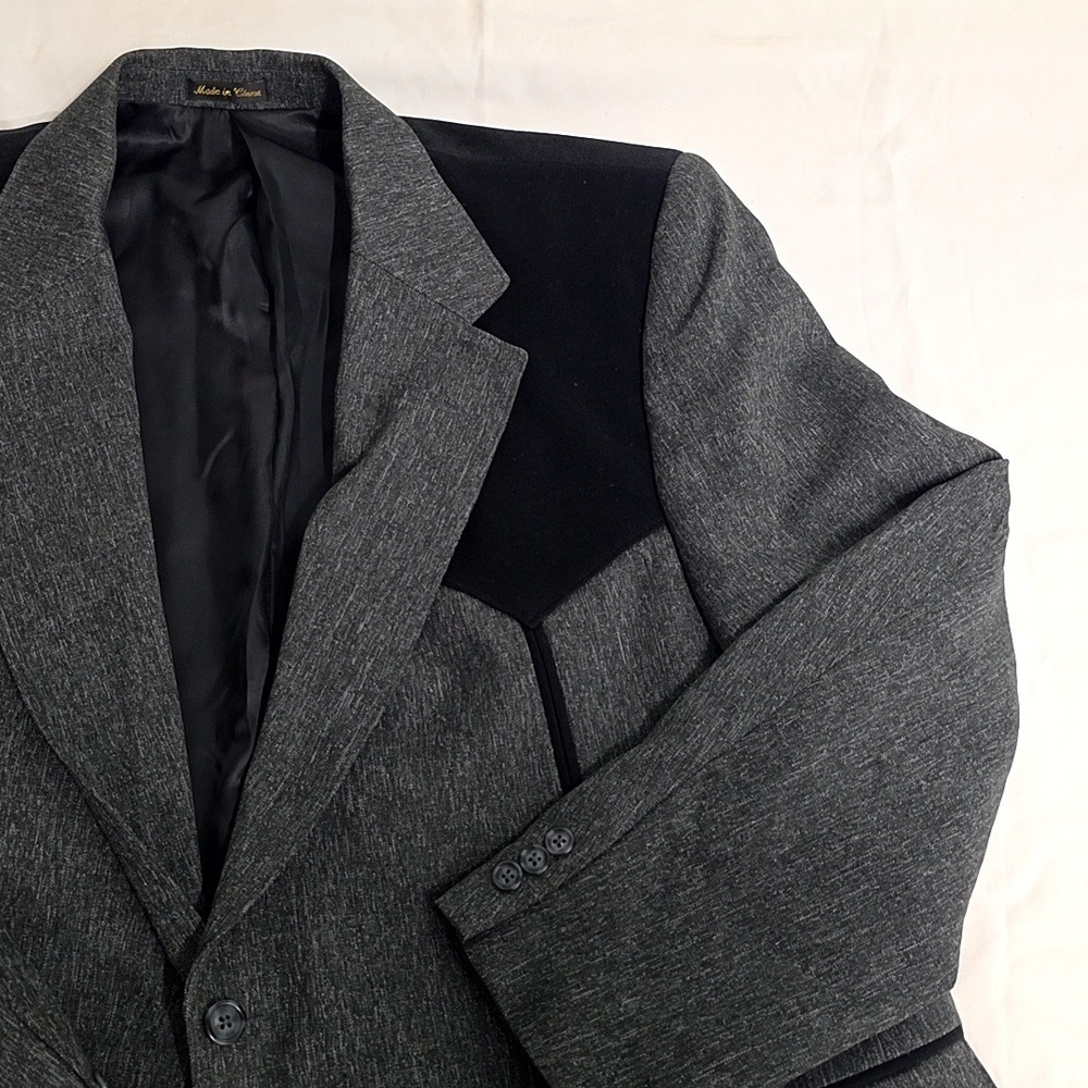 Circle S Blazer Men 54R Gray Black Western Yoke Arrow Point Detail Jacket